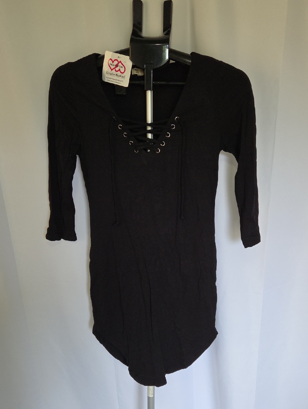 Black Lace-Up V-Neck Dress